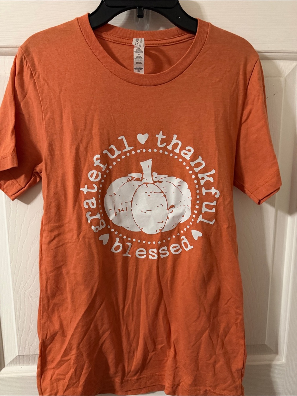 Bella Canvas Orange Short Sleeve Tee with White Pumpkin Graphic